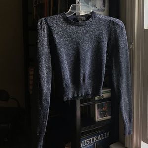 Dark blue glittery long sleeve NYE crop top